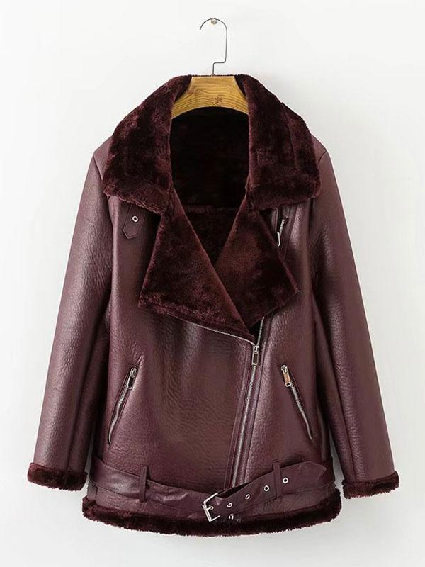 Faux Shearling Leather Jacket