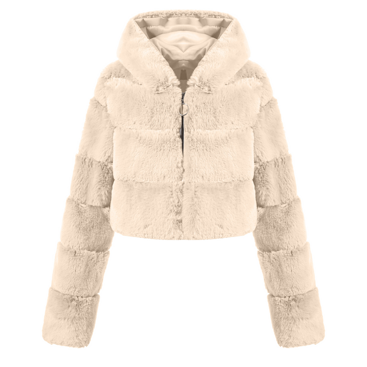 Faux Fur Hooded Zipper Coat