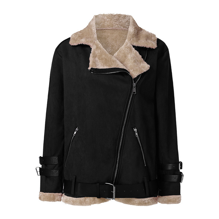 Faux Fur Suede Aviator Jacket