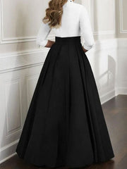 Black Satin V-Neck Half Sleeves A-Line Wedding Guest Dress