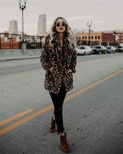 Oversized Leopard Print Long Sleeves Faux Fur Coat