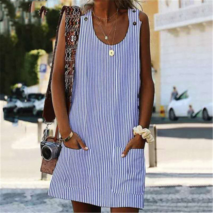 U Neck Sleeveless Striped Sundress