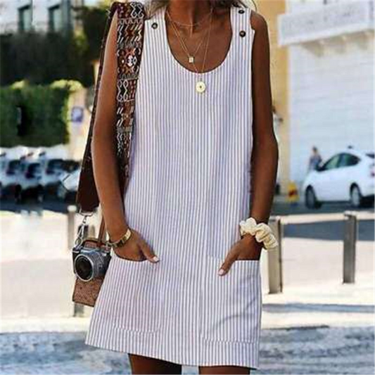 U Neck Sleeveless Striped Sundress