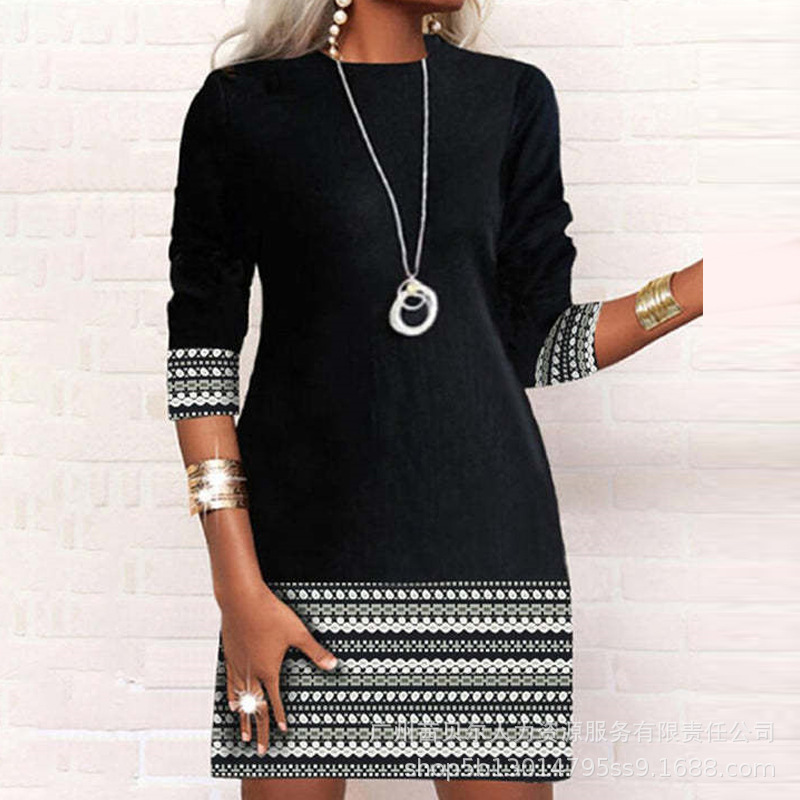 Black Crew Neck Long Sleeves Dress