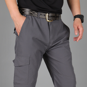 Plain Elastic Waist Multi Pocket Straight Leg Cargo Pants