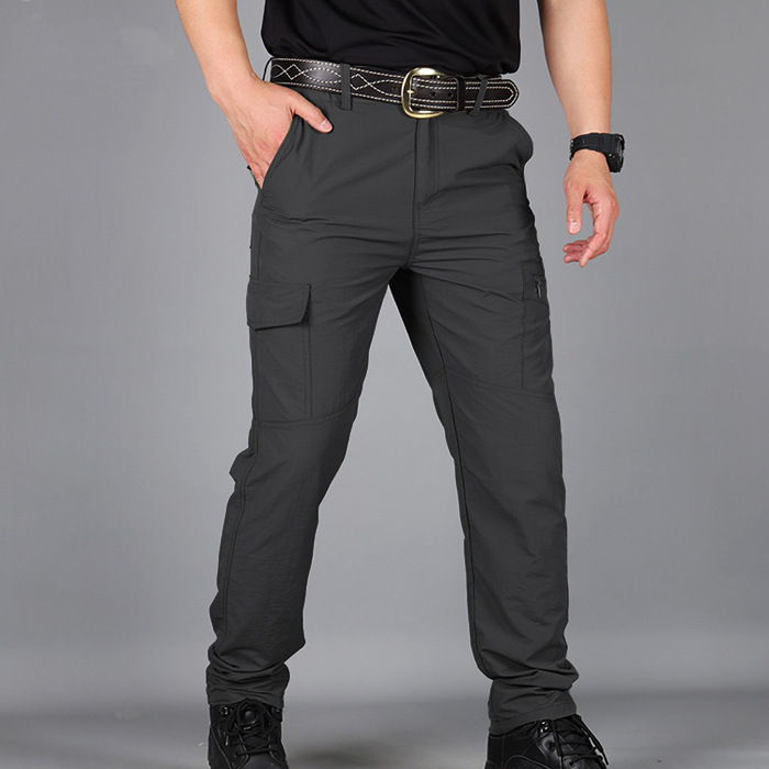 Plain Elastic Waist Multi Pocket Straight Leg Cargo Pants