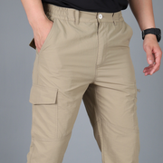 Plain Elastic Waist Multi Pocket Straight Leg Cargo Pants