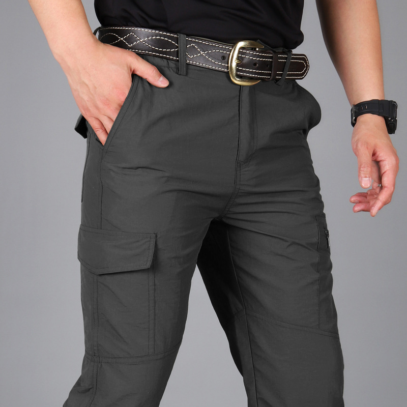 Plain Elastic Waist Multi Pocket Straight Leg Cargo Pants