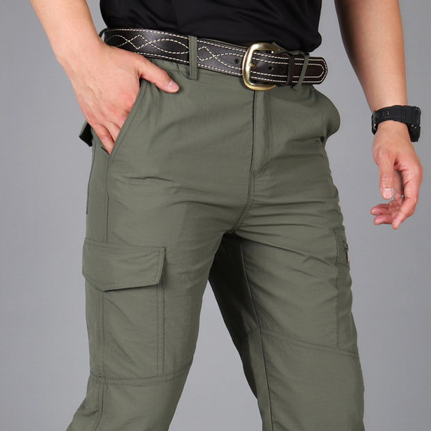 Plain Elastic Waist Multi Pocket Straight Leg Cargo Pants