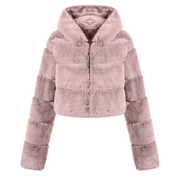 Faux Fur Hooded Zipper Coat