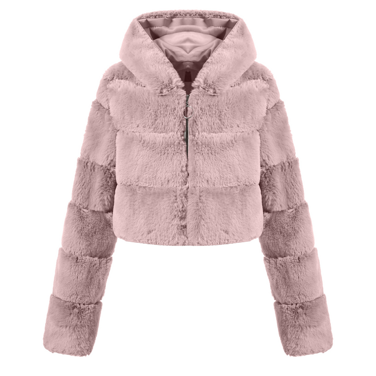 Faux Fur Hooded Zipper Coat