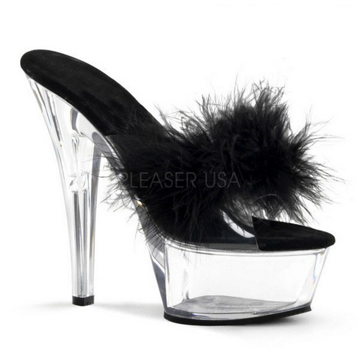 Furry Peep Toe Clear High Heels