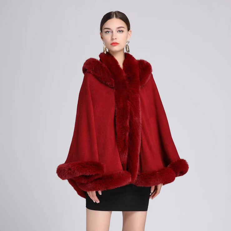 Cloak Cape Faux Fur Hooded Poncho Coat