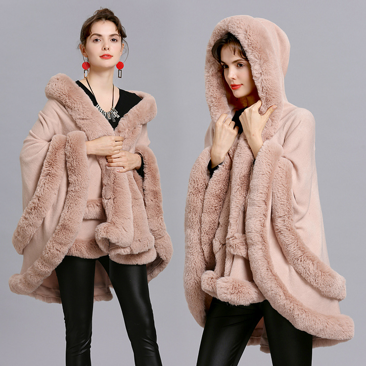 Women's Oversized Poncho Faux Fur Cape Coat