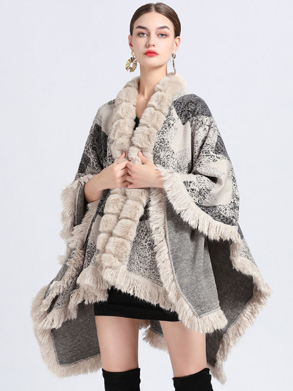 Cloak Cape Faux Fur Wraps Shawl Poncho Coat