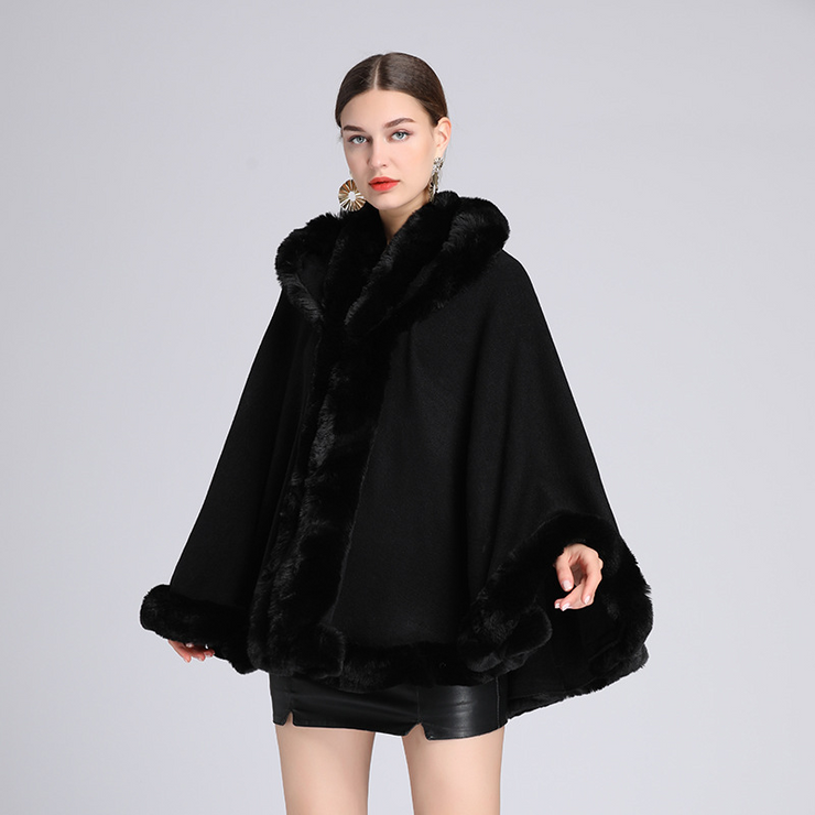 Cloak Cape Faux Fur Hooded Poncho Coat