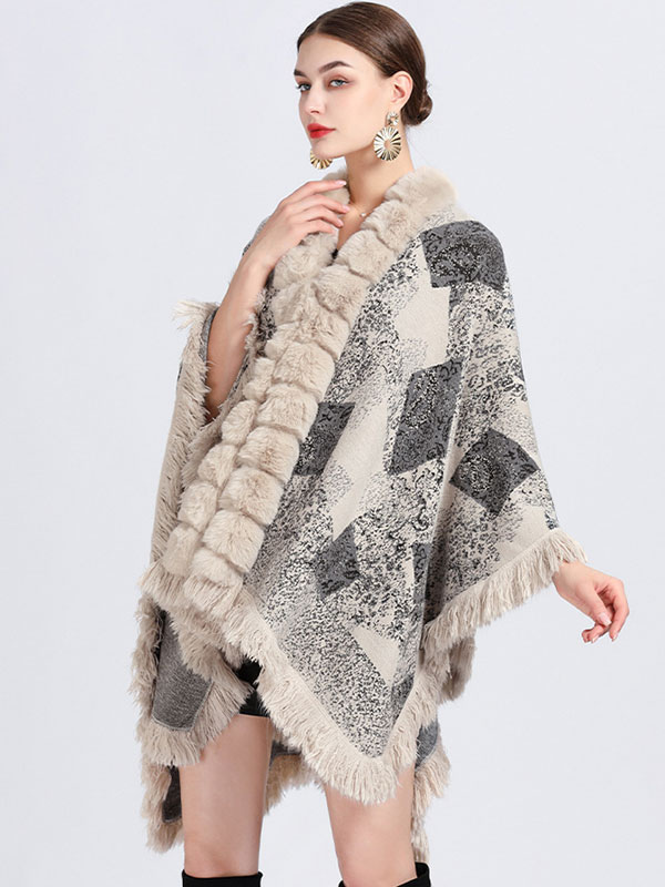 Cloak Cape Faux Fur Wraps Shawl Poncho Coat