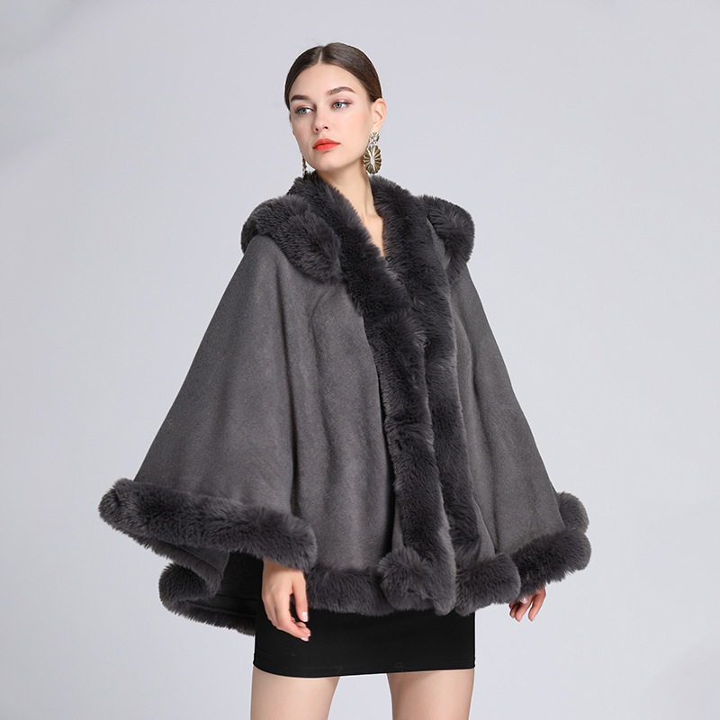 Cloak Cape Faux Fur Hooded Poncho Coat