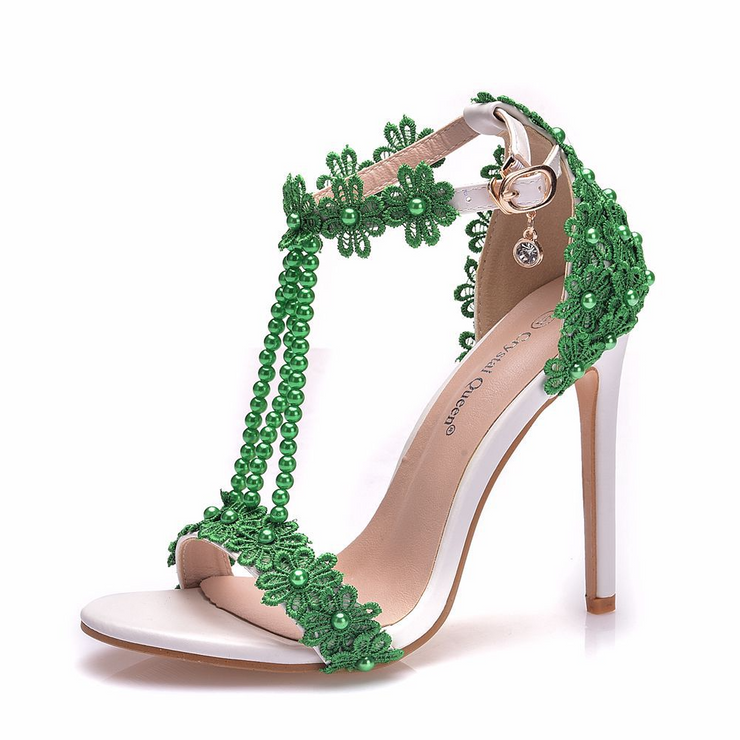 Open Toe Rhinestone Pearl Detail Sandals