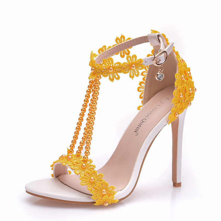 Open Toe Rhinestone Pearl Detail Sandals