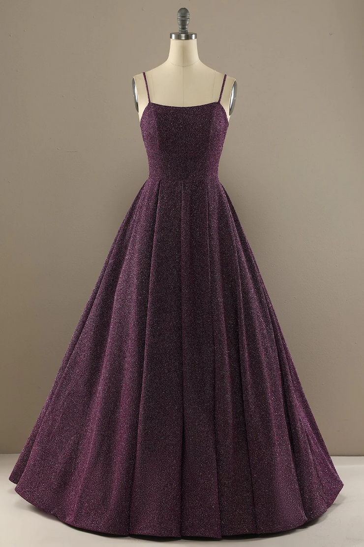 Purple A-Line Sleeveless Long Prom Dress