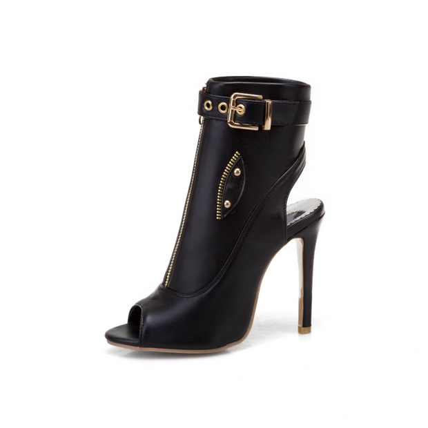 Peep Toe Buckle Ankle Boots