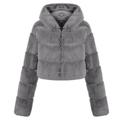 Faux Fur Hooded Zipper Coat