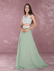 Light Green Chiffon Lace Applique Two-Piece Prom Dress