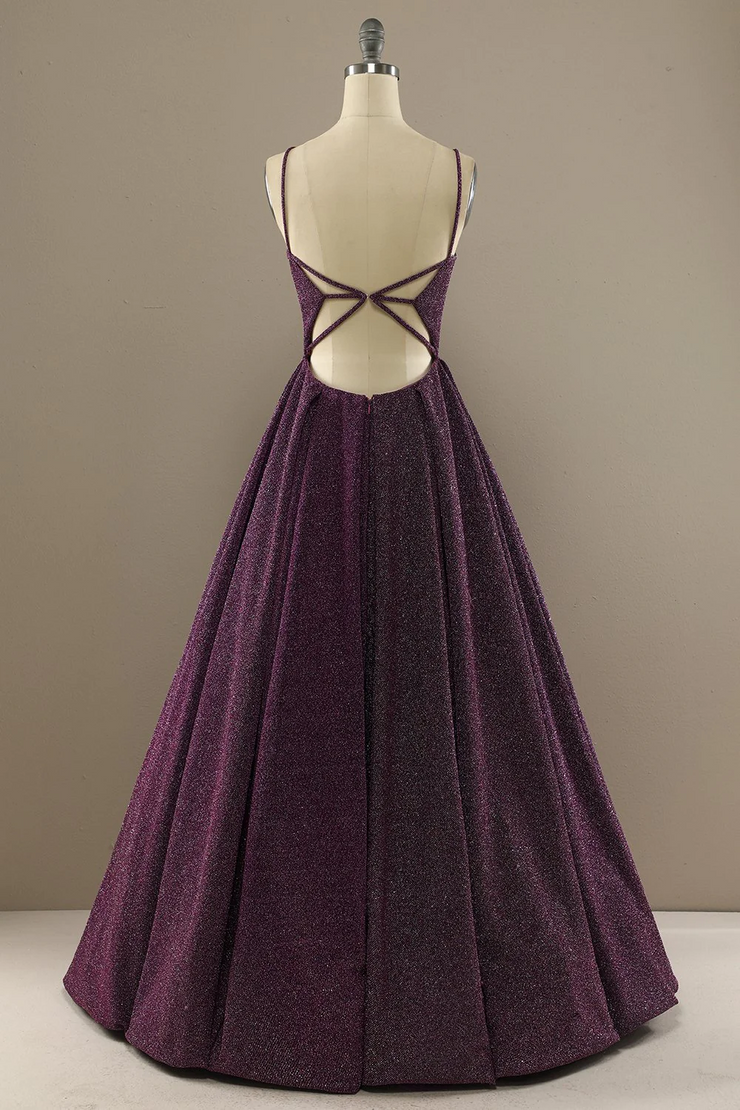 Purple A-Line Sleeveless Long Prom Dress