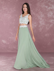 Light Green Chiffon Lace Applique Two-Piece Prom Dress