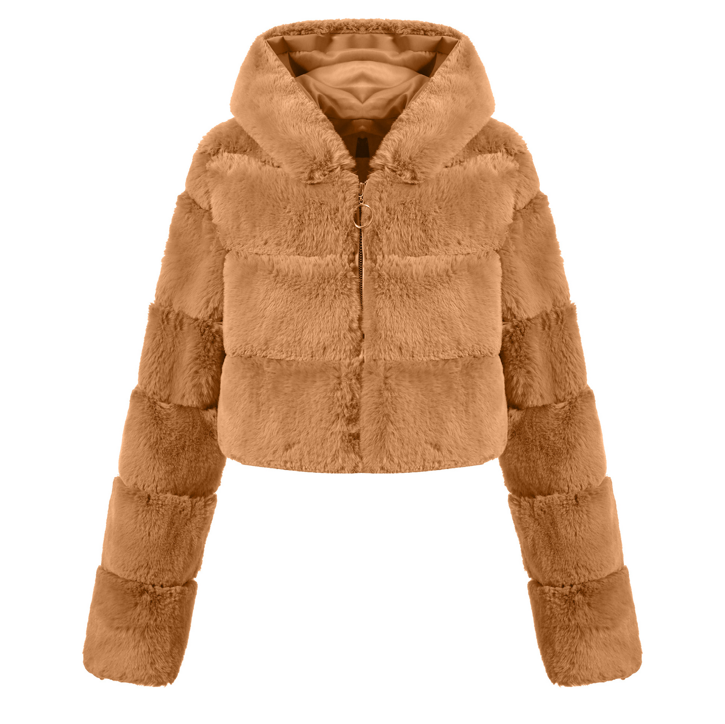 Faux Fur Hooded Zipper Coat