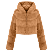 Faux Fur Hooded Zipper Coat