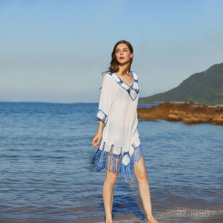 Patchwork Weave Tassel Beach Cover Up