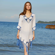 Patchwork Weave Tassel Beach Cover Up