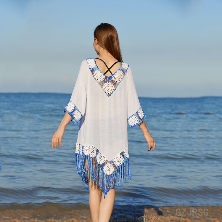 Patchwork Weave Tassel Beach Cover Up