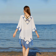 Patchwork Weave Tassel Beach Cover Up