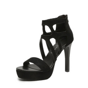 Black Criss Cross Peep Toe High Heel Sandal