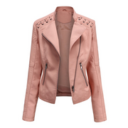 PU Long Sleeves Mock Neck Zipper Jackets