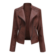 PU Long Sleeves Mock Neck Zipper Jackets