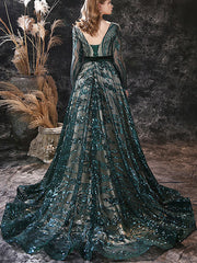 Dark Green Lace Jewel Neck Long Sleeves Zipper Wedding Guest Dress