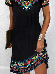 Black Printed V Neck Sleeveless Casual Dress