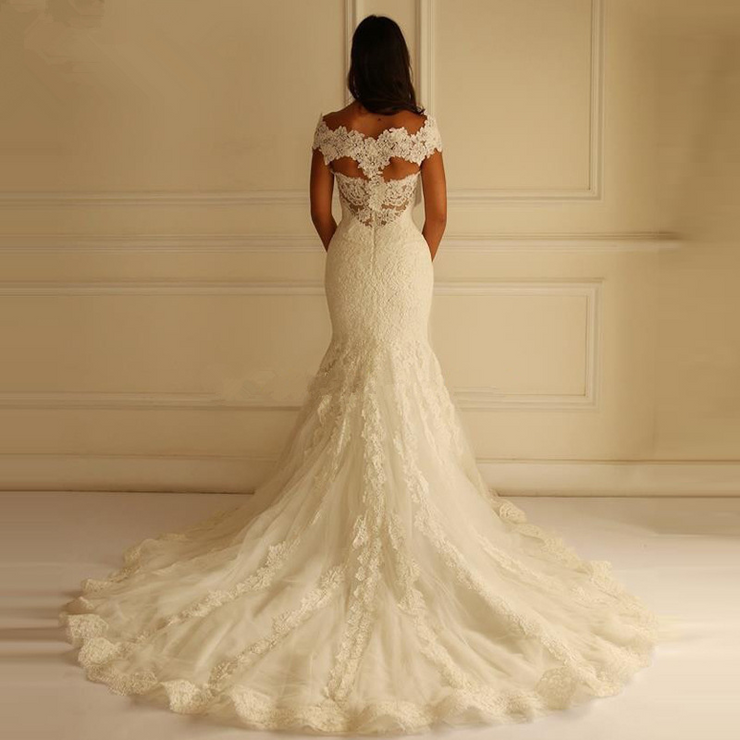 Deep V Neck Off-Shoulder Lace Wedding Dress