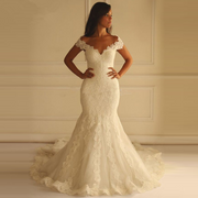 Deep V Neck Off-Shoulder Lace Wedding Dress