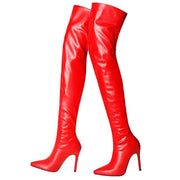 Women Patent Bright Leather Pointed Toe Stiletto Over The Knee Thigh High Boots