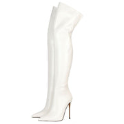 Women Patent Bright Leather Pointed Toe Stiletto Over The Knee Thigh High Boots