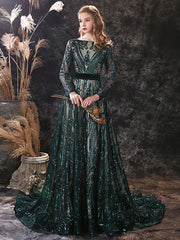 Dark Green Lace Jewel Neck Long Sleeves Zipper Wedding Guest Dress