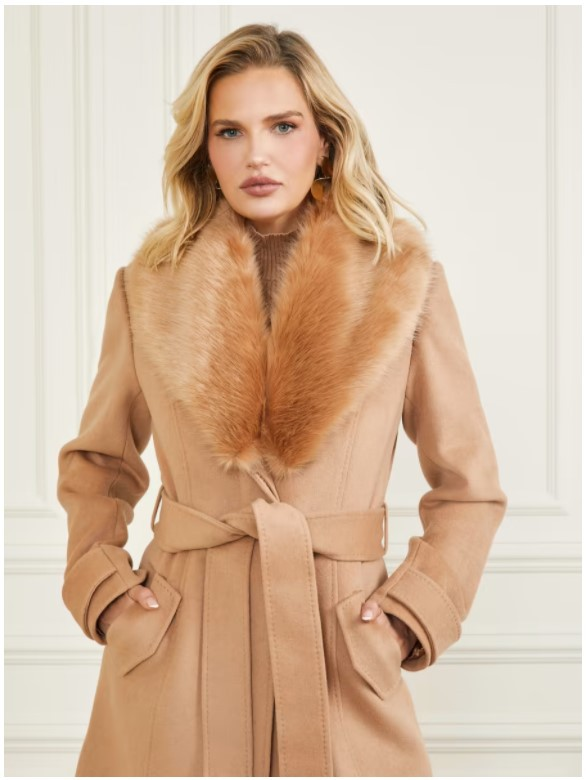 Women's Coat with Detachable Fur Collar