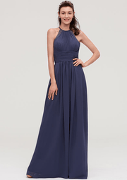 Prettyunik Stunning A-Line Halter Neck Backless Maxi Bridesmaid Dress