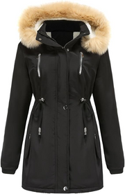 Faux Fur Hooded Fleece-Lined Long Coat