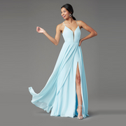 Deep V Neck Sleeveless Side Split Long Evening Dress